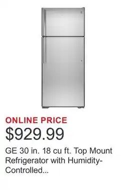 Costco GE 30 in. 18 cu ft. Top Mount Refrigerator with Humidity-Controlled Drawers offer