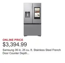 Costco Samsung 36 in. 25 cu. ft. Stainless Steel French Door Counter Depth Refrigerator with Family Hub offer