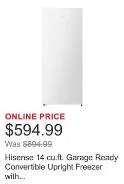 Costco Hisense 14 cu.ft. Garage Ready Convertible Upright Freezer with Pocket Handle offer