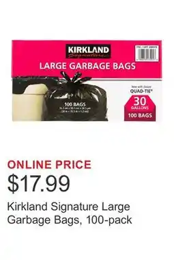 Costco Kirkland Signature Large Garbage Bags, 100-pack offer
