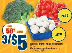 Marché Adonis Broccoli crown, white mushrooms 227 g or Hothouse grape tomatoes 283 g offer
