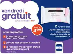 Jean Coutu Personnelle Micellar water make-up remover wipes offer