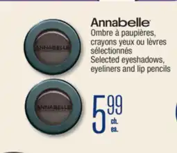 Jean Coutu ANNABELLE Selected eyeshadows, eyeliners and lip pencils offer