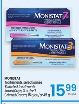 Uniprix MONISTAT Traitements sélectionnés Selected treatments, Jours/Days, Crème/Cream offer