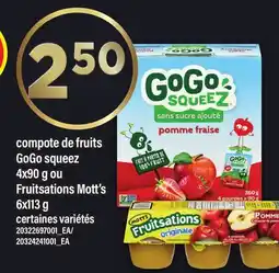 Maxi COMPOTE DE FRUITS GOGO SQUEEZ 4X90 G OU FRUITSATIONS MOTT'S, 6X113 G offer
