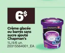 Provigo CRÈME GLACÉE OU BARRES SANS SUCRE AJOUTÉ CHAPMAN'S, 1L/4/6 UN offer