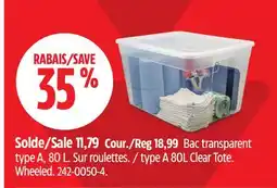 Canadian Tire type A 80L Clear Tote offer