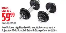 Canadian Tire Adjustable 40-lb Dumbbell Set with Storage Case offer