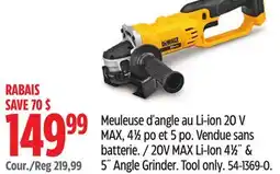Canadian Tire DEWALT 20V MAX Li-ion 4½ & 5 Angle Grinder offer