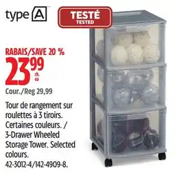 Canadian Tire Type A 3-Drawer Wheeled Storage Tower offer