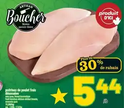 Marché Richelieu POITRINES DE POULET FRAIS DÉSOSSÉES | FRESH BONELESS SKINLESS CHICKEN BREASTS offer