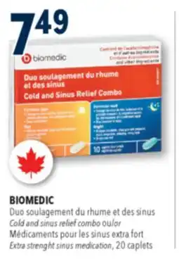 Familiprix BIOMEDIC Cold and sinus relief combo or Extra strenght sinus medication, 20caplets offer