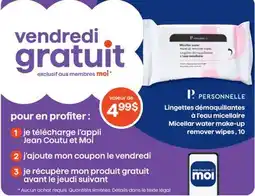 Jean Coutu Micellar water make-up remover wipes , 10 offer