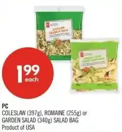 Shoppers Drug Mart PC coleslaw, romaine or garden salad salad bag offer