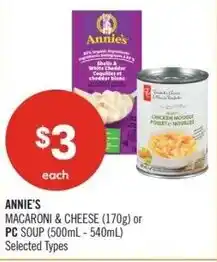Shoppers Drug Mart Annie's macaroni & cheese or PC soup offer
