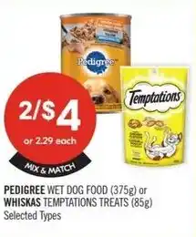 Shoppers Drug Mart Pedigree wet dog food or whiskas temptations treats offer