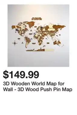 Wayfair 3D Wooden World Map for Wall - 3D Wood Push Pin Map offer