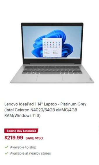 Best Buy Lenovo IdeaPad 1 14" Laptop offer