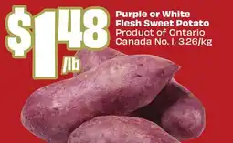 FreshCo Purple or White Flesh Sweet Potato Product of Ontario Canada No. 1, 3.26/kg offer