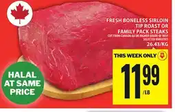 Food Basics FRESH BONELESS SIRLOIN TIP ROAST OR FAMILY PACK STEAKS offer