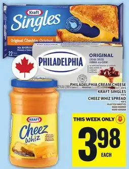 Food Basics PHILADELPHIA CREAM CHEESE OR KRAFT SINGLES OR CHEEZ WHIZ SPREAD offer