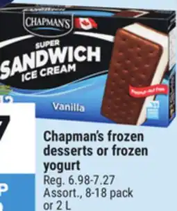 Giant Tiger Chapman's frozen desserts or frozen yogurt offer
