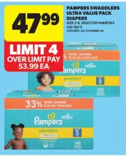 Real Canadian Superstore PAMPERS SWADDLERS ULTRA VALUE PACK DIAPERS, 120-192' S offer