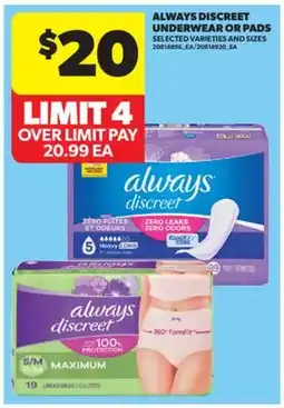 Real Canadian Superstore ALWAYS DISCREET UNDERWEAR OR PADS offer