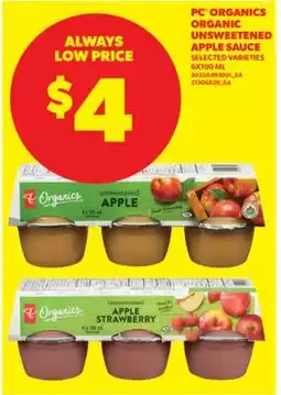 Real Canadian Superstore PC ORGANICS ORGANIC UNSWEETENED APPLE SAUCE offer