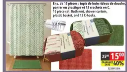 Sushi Shop 15 piece set: Bath mat, shower curtain, plastic basket, and 12 C-hooks offer