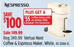 Canadian Tire Nespresso Vertuo Next Coffee & Espresso Maker, White offer