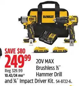 Canadian Tire 20V MAX Brushless 1⁄2˝ Hammer Drill and 1⁄4˝ Impact Driver Kit offer
