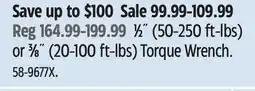 Canadian Tire Stanley 1⁄2˝ (50-250 ft-lbs) or 3⁄8˝ (20-100 ft-lbs) Torque Wrench offer