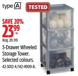 Canadian Tire 3-Drawer Wheeled Storage Tower. Selected colours offer
