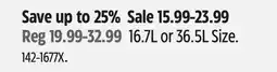 Canadian Tire Mastercraft 16.7L or 36.5L Size offer