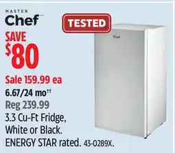 Canadian Tire MASTER Chef 3.3 Cu-Ft Fridge, White or Black offer