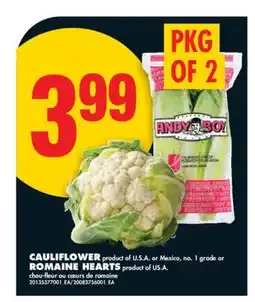 No Frills CAULIFLOWER, ROMAINE HEARTS, PKG OF 2 offer