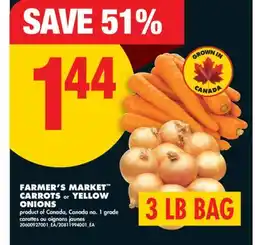 No Frills FARMER'S MARKET CARROTS or YELLOW ONIONS, 3 LB BAG offer