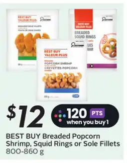 Sobeys BEST BUY Breaded Popcorn Shrimp, Squid Rings or Sole Fillets offer