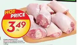 Sobeys COMPLIMENTS Fresh AIR-CHILLED Bone-In Chicken Thighs or Drumsticks offer