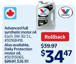 Walmart Advanced full synthetic motor oil offer