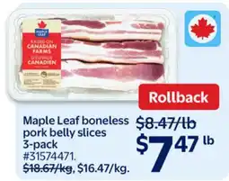 Walmart Maple Leaf boneless pork belly slices 3-pack offer
