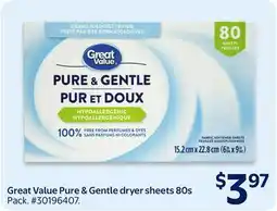 Walmart Great Value Pure & Gentle dryer sheets 80s offer