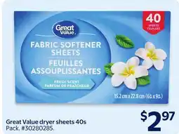 Walmart Great Value dryer sheets 40s offer