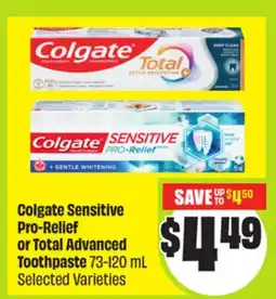 FreshCo Colgate Sensitive Pro-Relief or Total Advanced Toothpaste 73-120 mL Selected Varieties offer