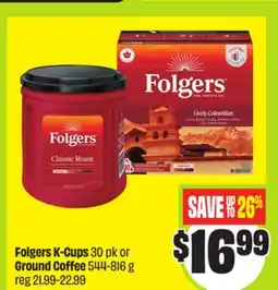 FreshCo Folgers K-Cups 30 pk or Ground Coffee offer