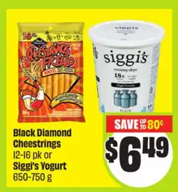 FreshCo Black Diamond Cheestrings 12-16 pk or Siggi's Yogurt 650-750 g offer