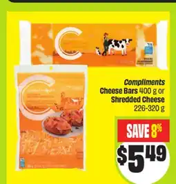 FreshCo Compliments Cheese Bars 400 g or Shredded Cheese offer