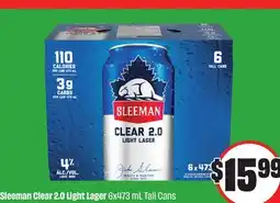 FreshCo Sleeman Clear 2.0 Light Lager 6x473 mL Tall Cans offer