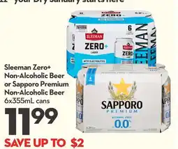 Longo's Sleeman Zero + Non-Alcoholic Beer or Sapporo Premium Non-Alcoholic Beer offer